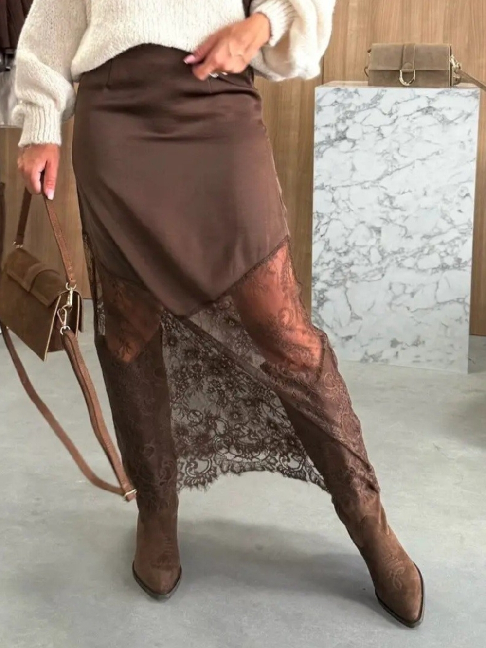Lace Trim Midi Pencil Skirt Elegant Date Night Style
